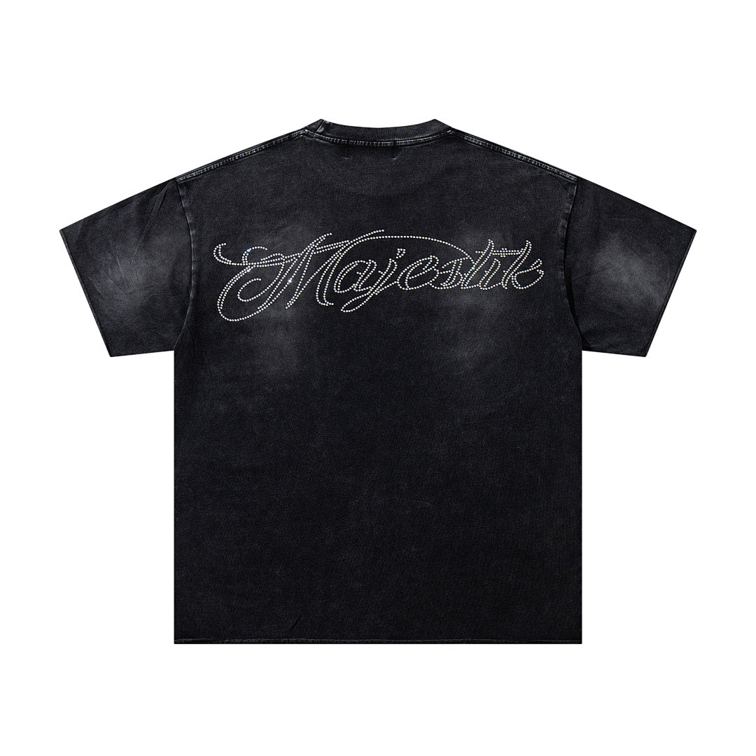 Black Washed Vintage Eagle Raptor Double‑Sided Graphic Band‑Style T‑Shirt