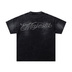 Black Washed Vintage Eagle Raptor Double‑Sided Graphic Band‑Style T‑Shirt