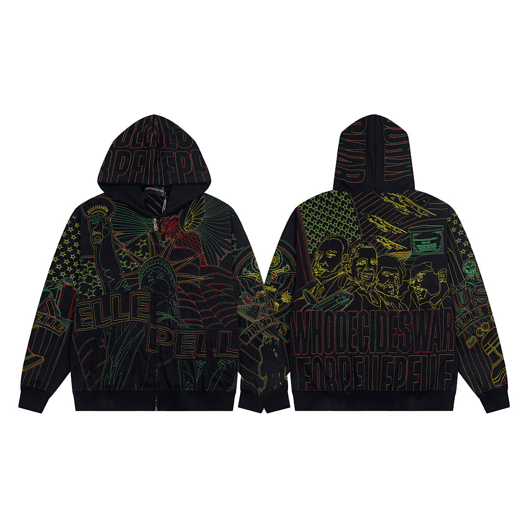 Vintage Black Dragon Tapestry Full‑Zip Hoodie