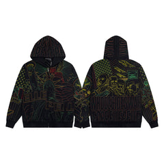 Vintage Black Dragon Tapestry Full‑Zip Hoodie