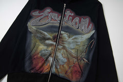 Black Vintage Rock Graphic Zip‑Up Oversized Hoodie Gothic Streetwear Sweatshirt