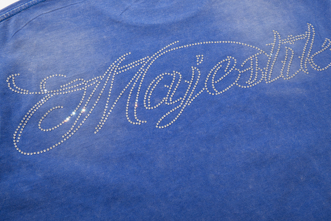 Blue Washed Vintage Skeleton City Tour Graphic Band‑Style T‑Shirt