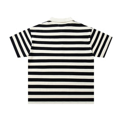 Black White Stripe Vintage Portrait Graphic Polo Shirt