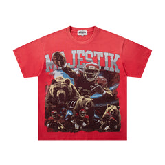 Red Washed Vintage Tour‑Theme Double‑Sided Band‑Style Graphic T‑Shirt