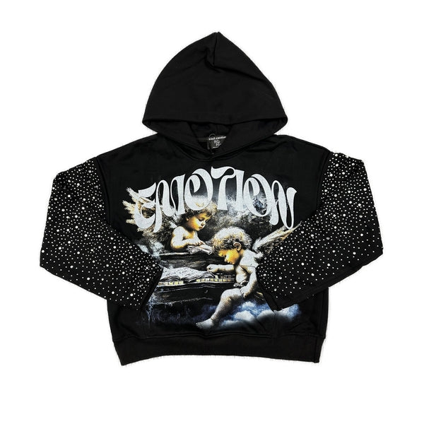 Rhinestone Splice Graphic Cropped Hoodie Unisex Streetwear