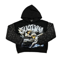 Rhinestone Splice Graphic Cropped Hoodie Unisex Streetwear