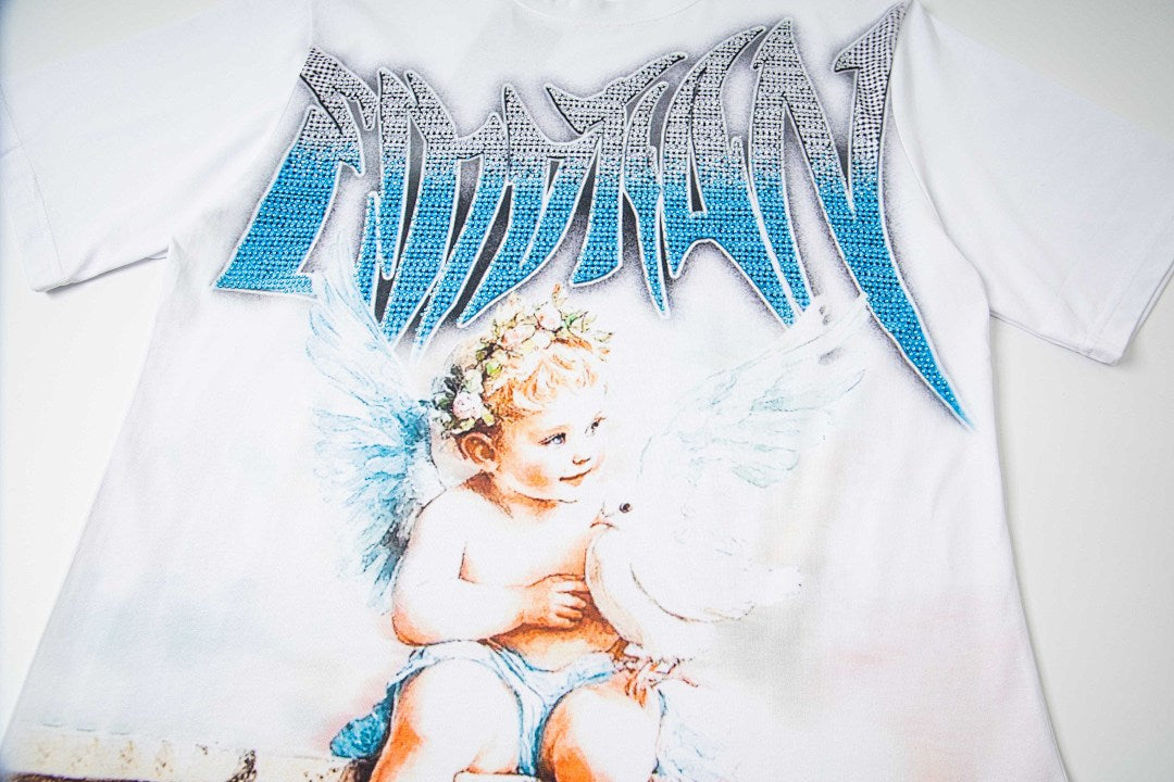 Vintage Angel Figure Graphic T‑Shirt White Oversized Streetwear Tee