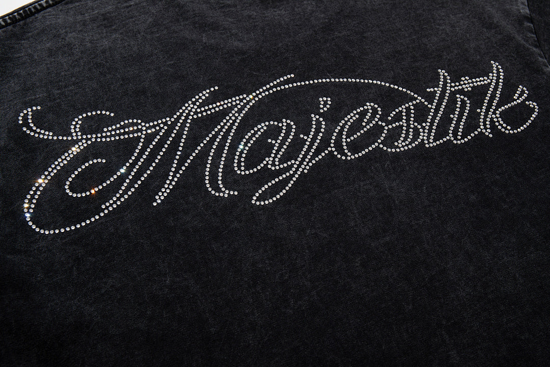 Black Washed Vintage Mask‑Figure Double‑Sided Graphic Band‑Style T‑Shirt