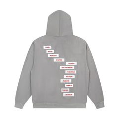Vintage Light Grey Diagonal Stacked Letter Print Full‑Zip Hoodie