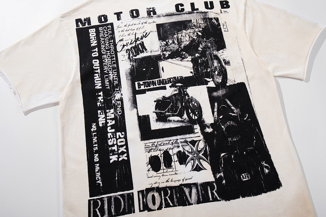 Off‑White Washed Vintage Black‑White Collage Band‑Style Graphic T‑Shirt