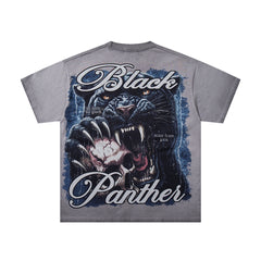 Washed Grey Black Panther Vintage Graphic T‑Shirt