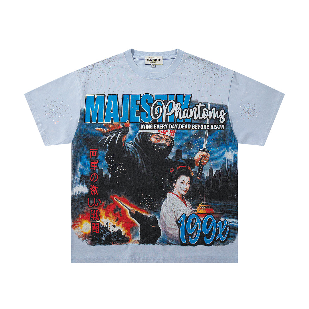 Light Blue Washed 199X Phantom Vintage Graphic T‑Shirt