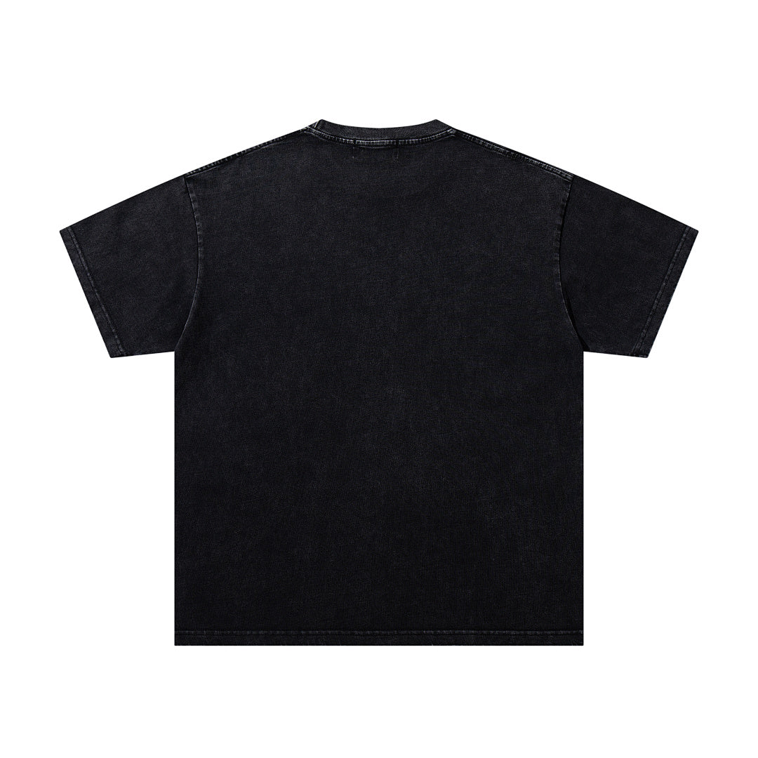 Black Washed Vintage Bulldog Graphic Band‑Style T‑Shirt