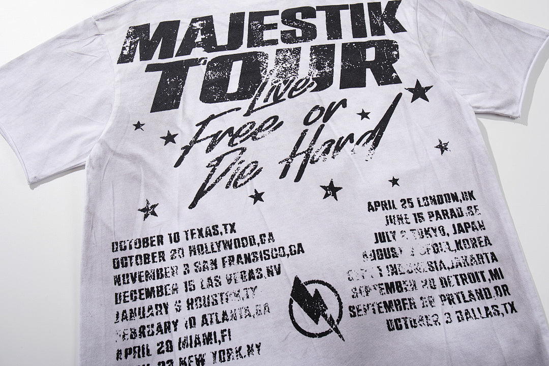 Off‑White Washed Vintage Statue Of Liberty Tour Poster Double‑Sided Band‑Style T‑Shirt