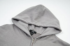 Vintage Light Grey Diagonal Stacked Letter Print Full‑Zip Hoodie