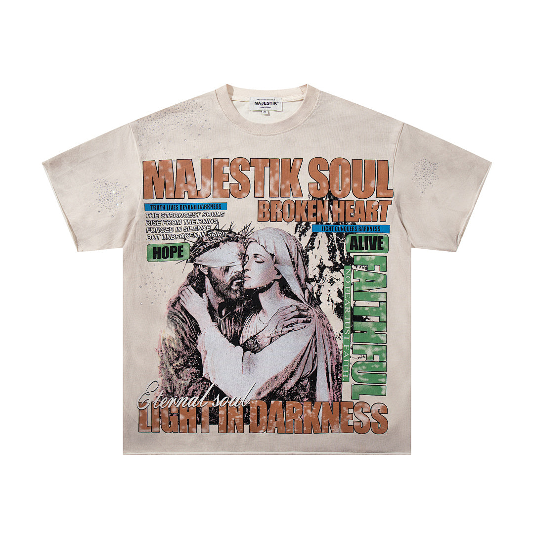 Khaki Washed Vintage Portrait Band‑Style Graphic T‑Shirt