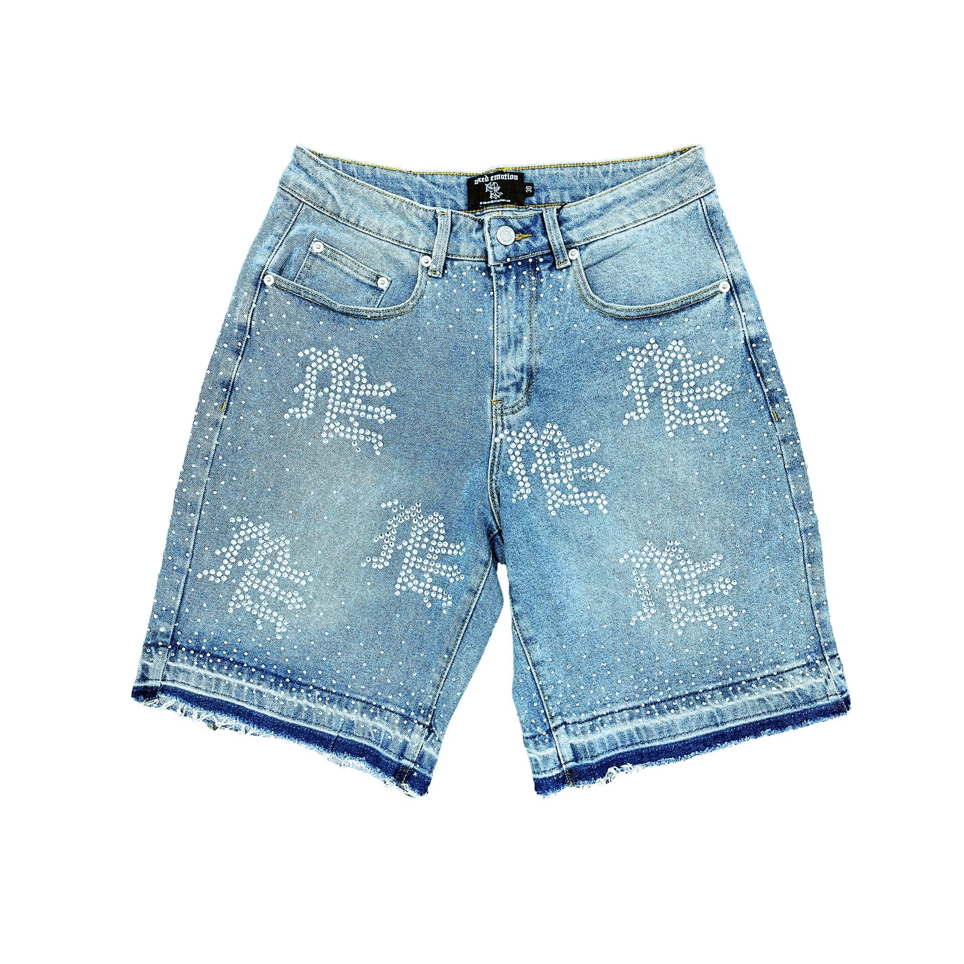 Y2K Street Style All‑Over Graphic Raw Edge Denim Shorts