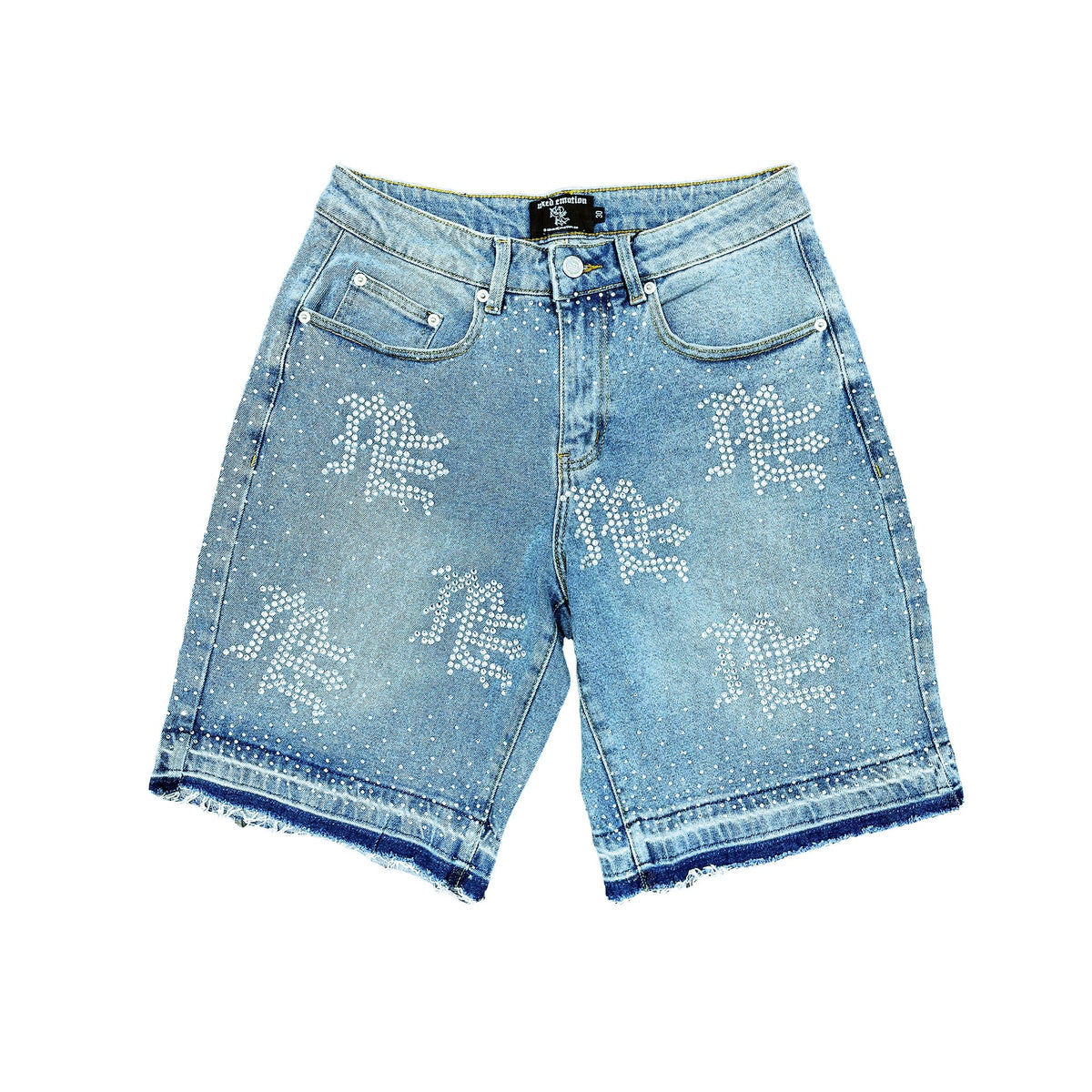 Y2K Street Style All‑Over Graphic Raw Edge Denim Shorts