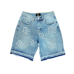 Y2K Street Style All‑Over Graphic Raw Edge Denim Shorts