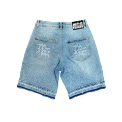 Y2K Street Style All‑Over Graphic Raw Edge Denim Shorts